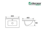 Docasa 3060C 600mm Ceramic Above Counter Basin | White Modern Wash Sink for Bathroom & Toilet