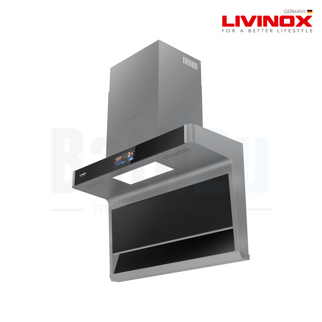 LIVINOX LCH-COPPERDC-GM-90 | 90Centimeter 2150 m³/h Touchless Smart Motion Sensor Cooker Hood | Gun Metal Coated Stainless Steel and Tempered Glass