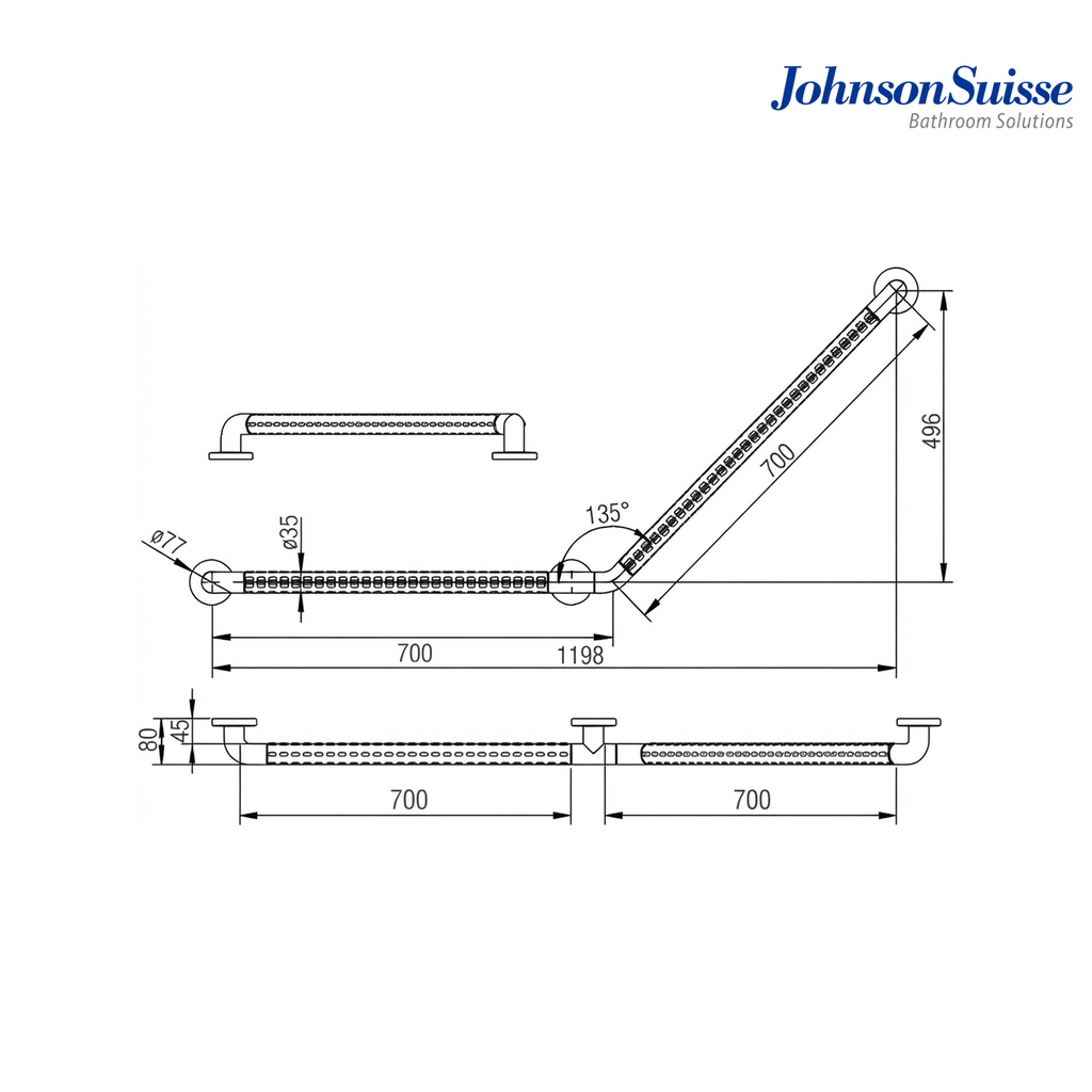Johnson Suisse  V-Shape Grab Bar (Left) | WBBA100339SS | White