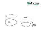 Docasa K554 510mm Ceramic Counter Top Basin | White Modern Wash Sink for Bathroom & Toilet