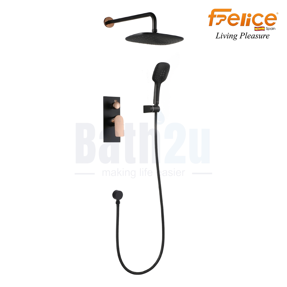 Felice CS2 Concealed Shower | ABS Matte Black and Rose Gold