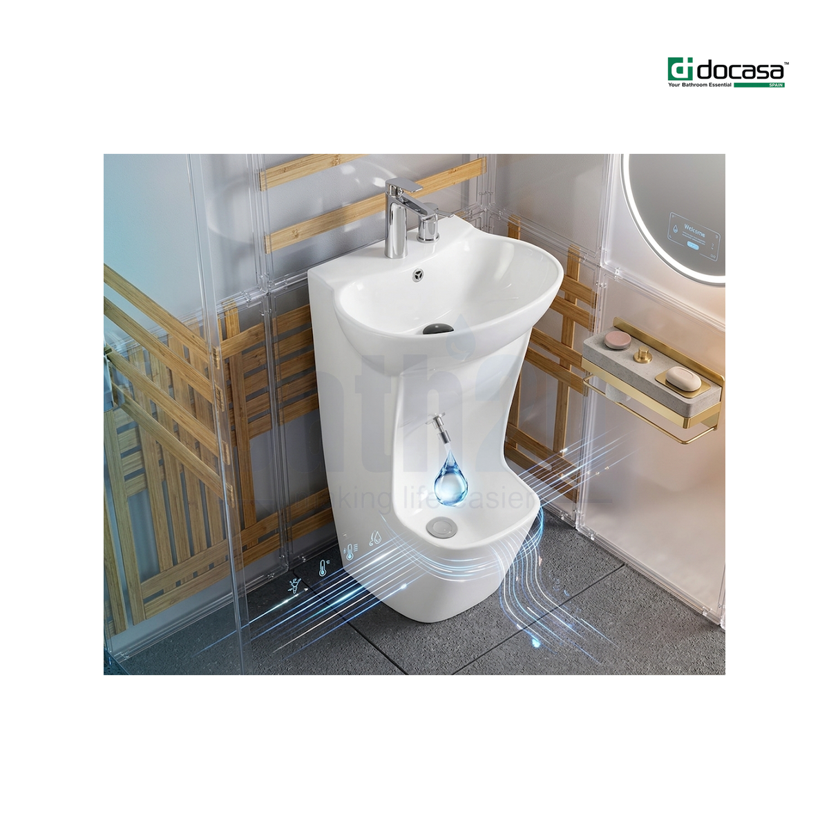 Docasa B666 500mm Floor-Mounted Wudu Basin | Premium High-Gloss Ceramic Glossy White