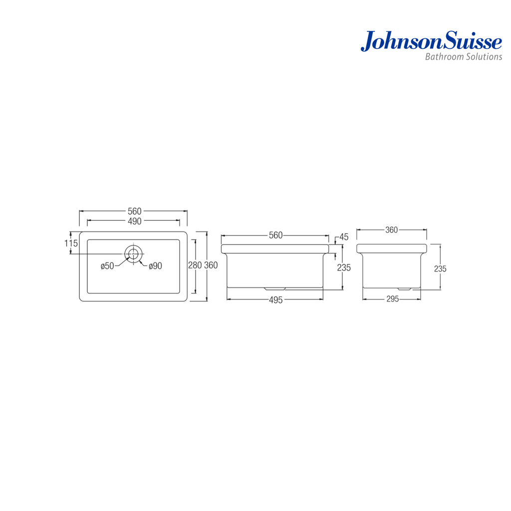 Johnson Suisse Utility Lab Sink 560mm WBAJLS300WW | White
