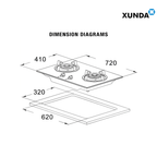 XUNDA 2-NB8303B Built-In 2 Sealed Burners Gas Hob | Black Toughened Glass