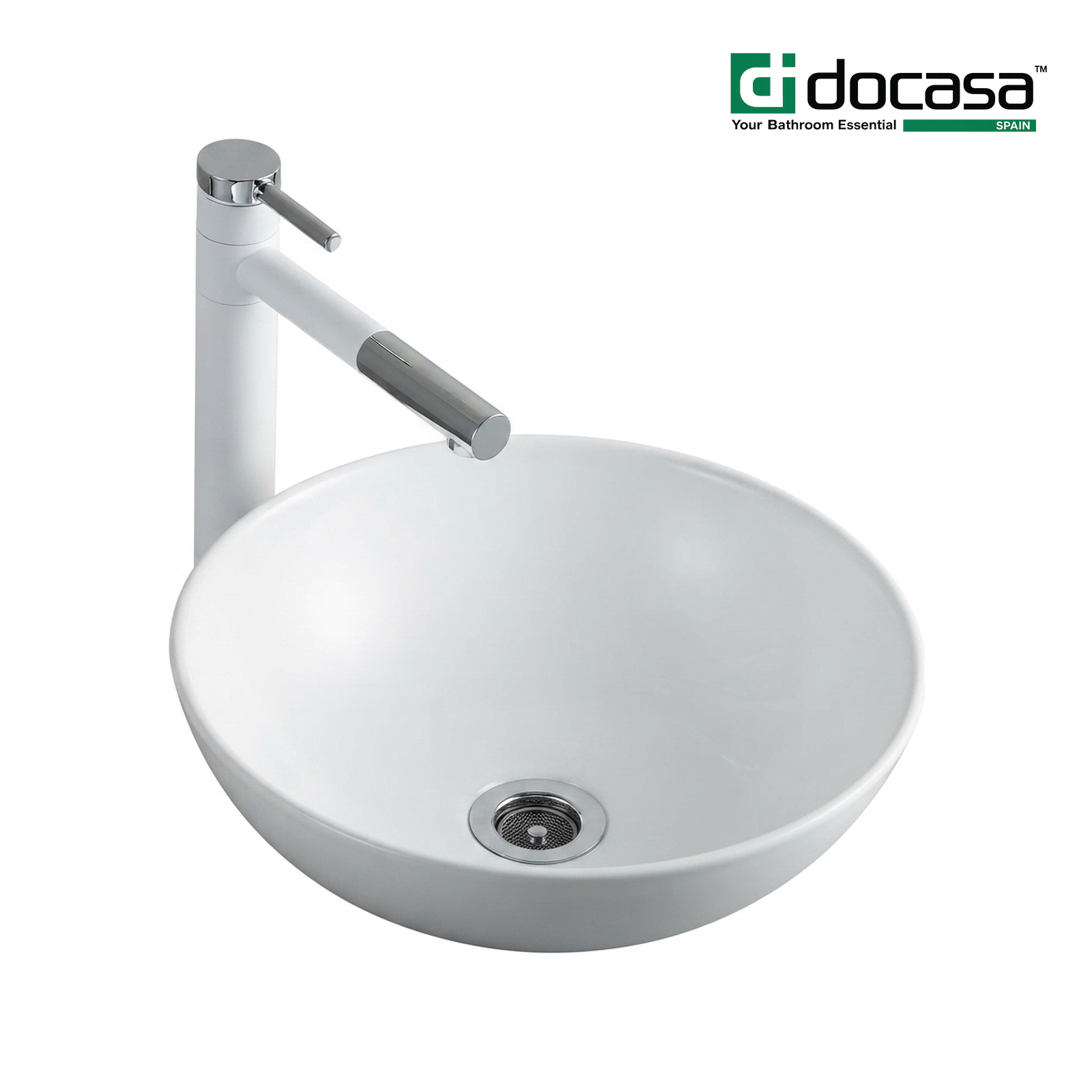 Docasa 601YD 395mm Ceramic Matte White Counter Top Basin | Modern Wash Sink for Bathroom & Toilet