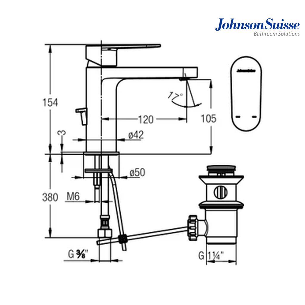 Johnson Suisse Ferla-N Single Lever Basin Mixer with Pop-Up Waste | WBFA301310CP | Chrome