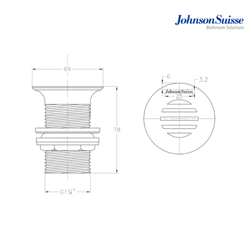 Johnson Suisse WBFT402069CP 78mm Basin Grated Waste Outlet without Overflow | Polished Brass Chrome