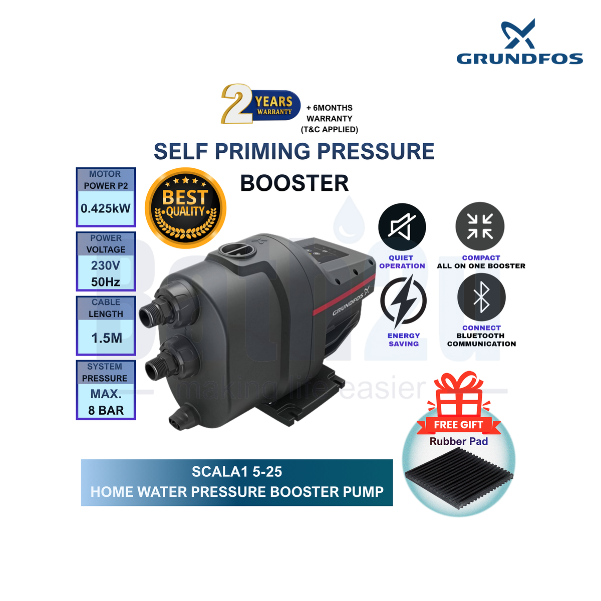 Grundfos SCALA1 5-25 (0.425kW) 1 Inch Built-in Bluetooth All-in-One Self-Priming Multistage Water Pressure Booster Pump | Composite Enclosure