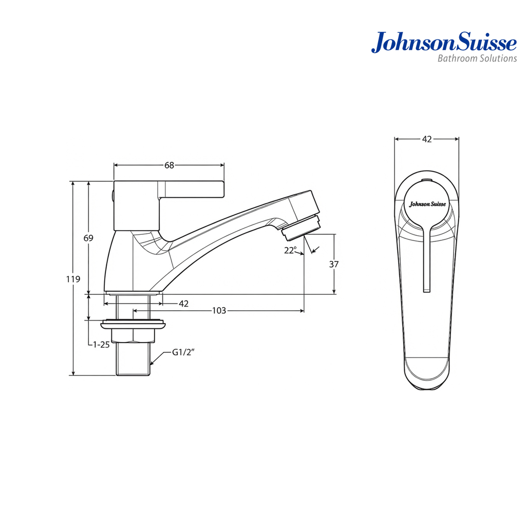Johnson Suisse LIRA WBFA301666CP Basin Pillar Tap | Chrome