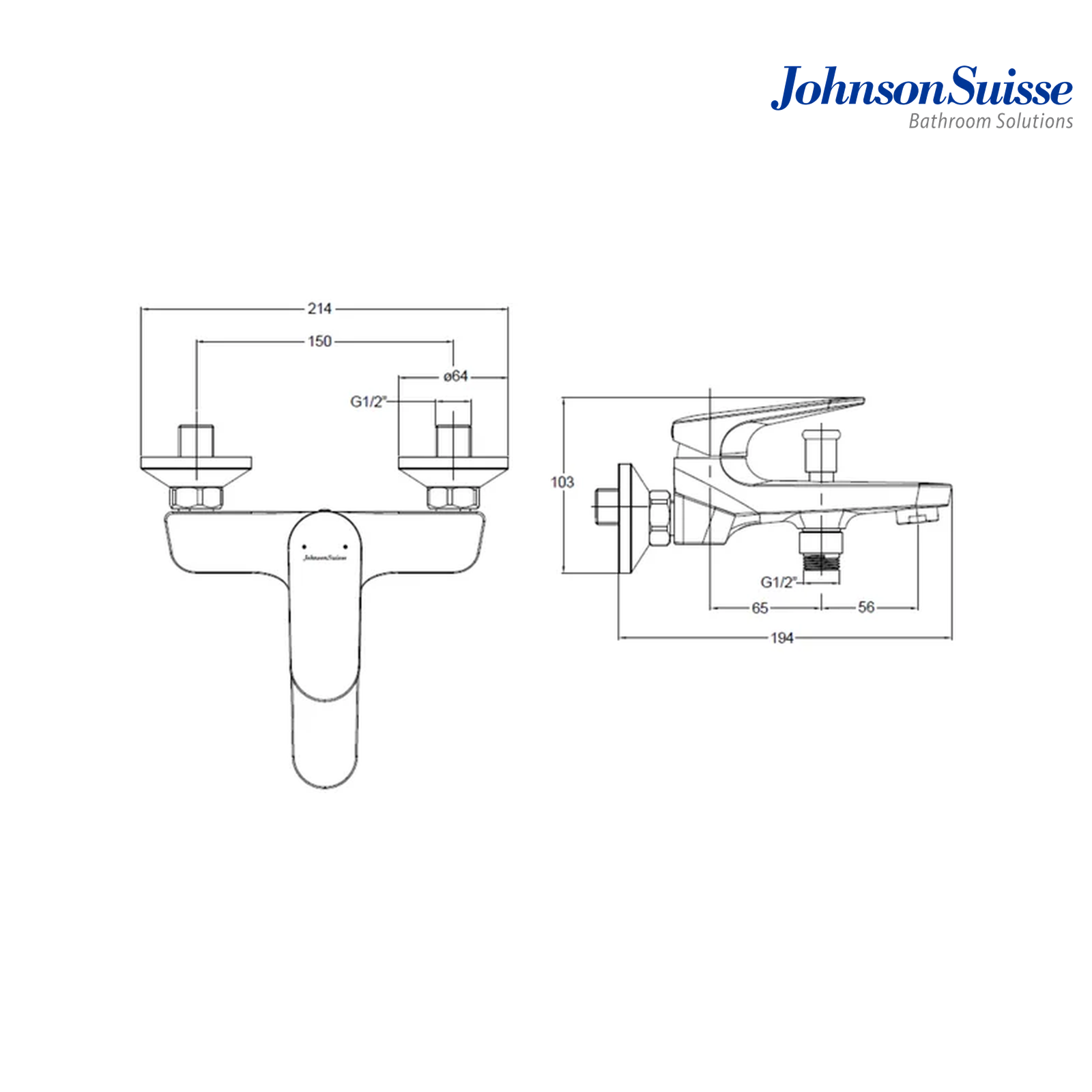 Johnson Suisse Resina WBFA301715CP Wall Mounted Bath-Shower Mixer | Polished Chrome