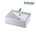 Docasa K14SR 545mm Ceramic Semi Recessed Basin | White Modern Wash Sink for Bathroom & Toilet