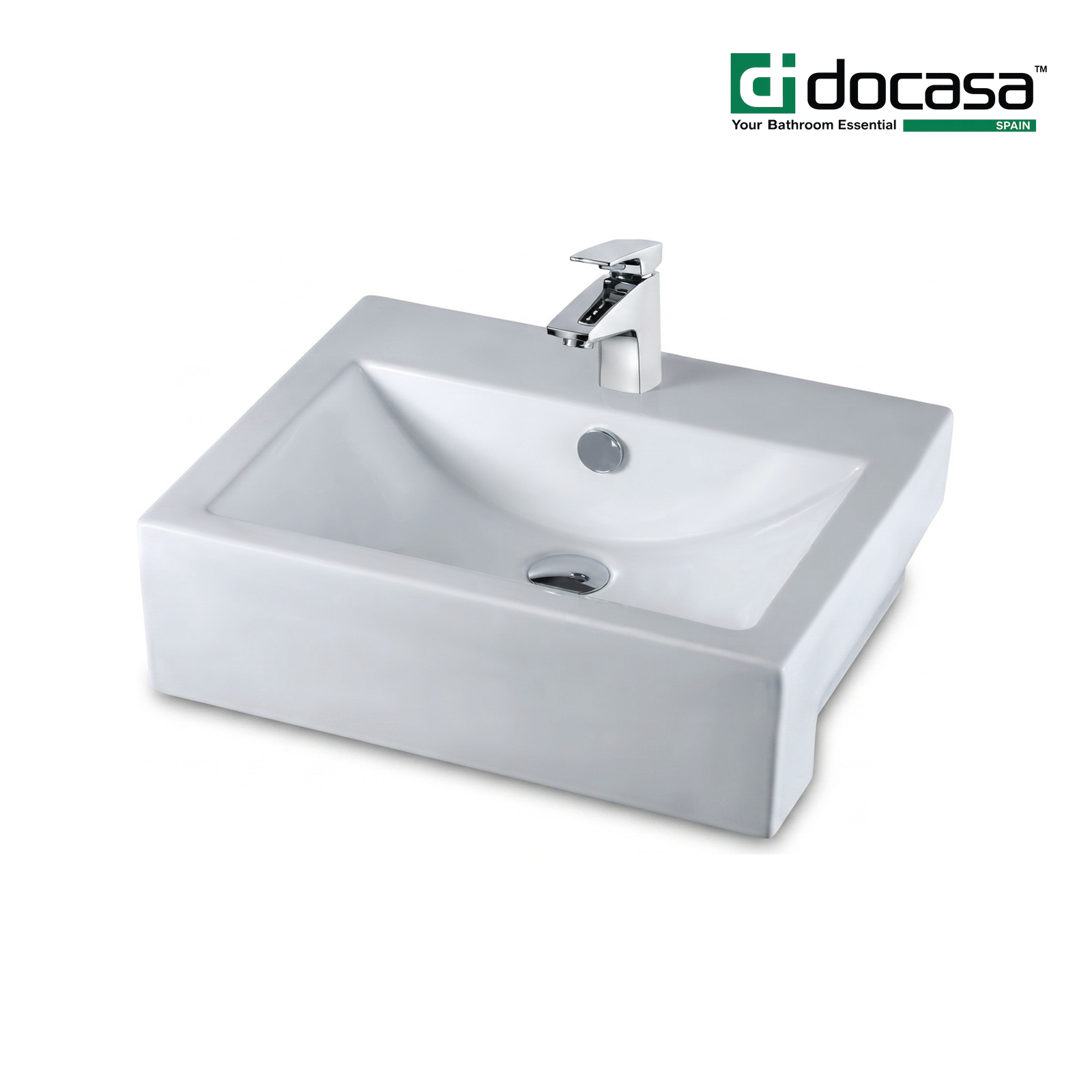 Docasa K14SR 545mm Ceramic Semi Recessed Basin | White Modern Wash Sink for Bathroom & Toilet