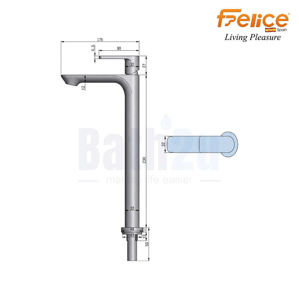 Felice FLE-2319 Cold Tap Single Lever High Basin Tower Tap | Gun Metal