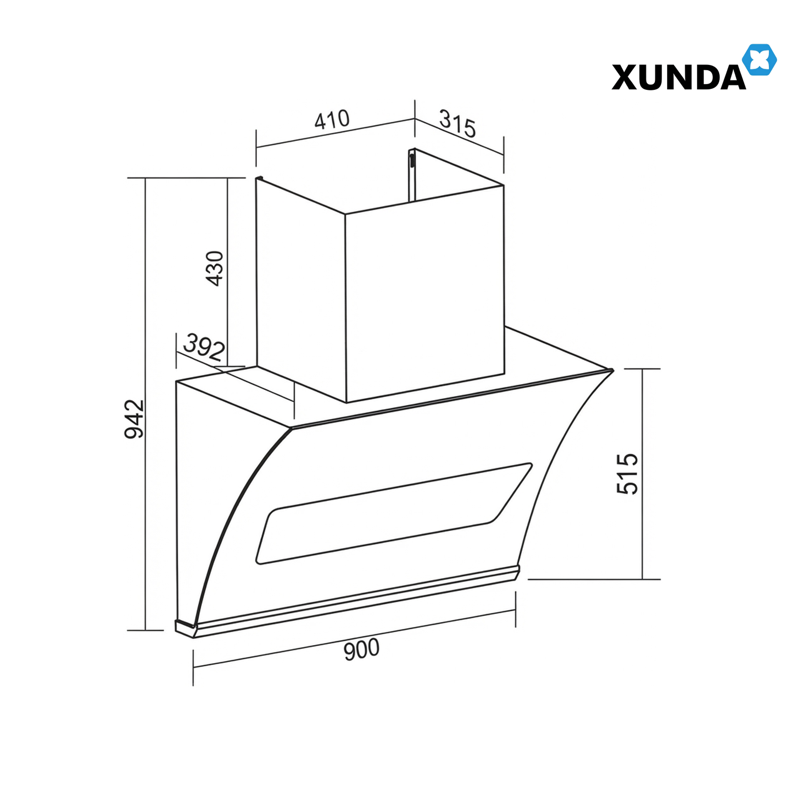 XUNDA CXW-238-SC2002 Slanted Kitchen Cooker Hood and Hob | Black
