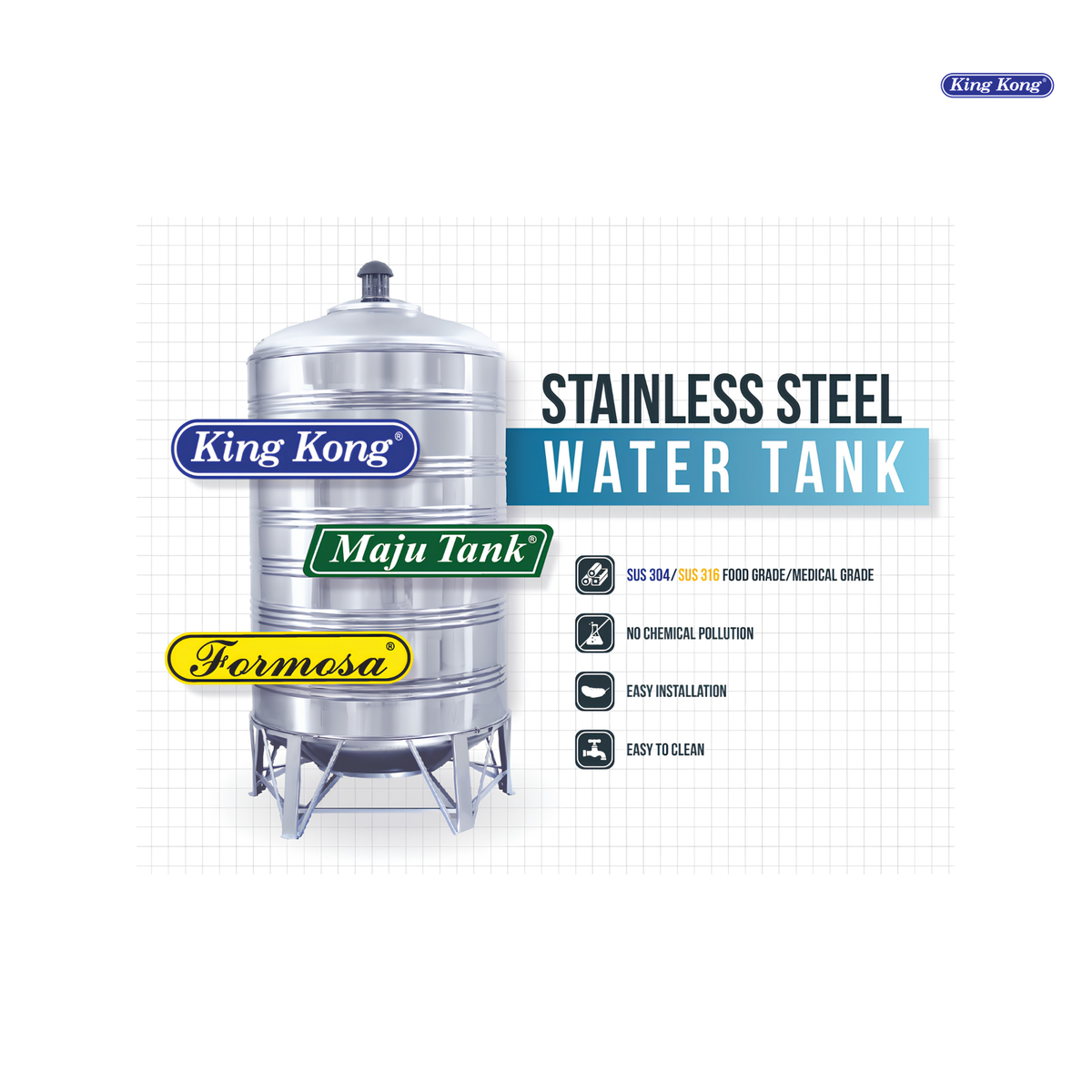 King Kong HR HHR Series Vertical Round Bottom Stainless Steel Water Tank (Without Ladder)