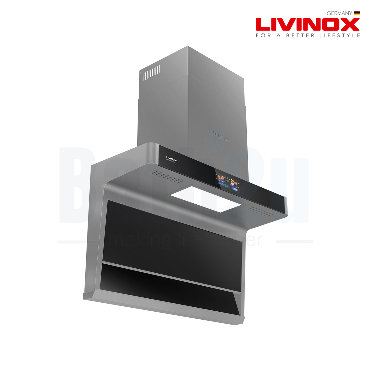 LIVINOX LCH-COPPERDC-GM-90 | 90Centimeter 2150 m³/h Touchless Smart Motion Sensor Cooker Hood | Gun Metal Coated Stainless Steel and Tempered Glass