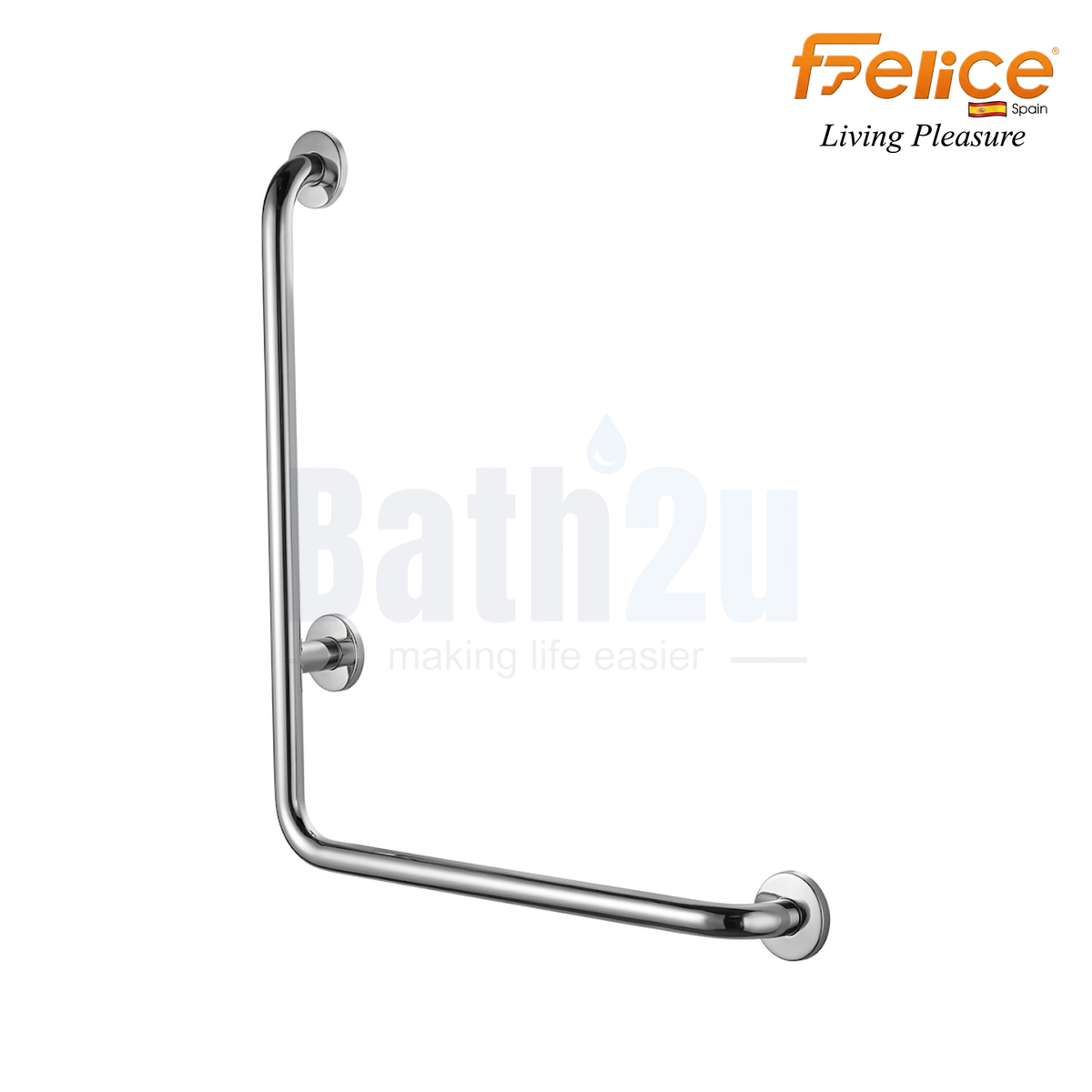Felice FG-6171-R 610mm L-Shaped Right-Sided Handicap Grab Bar | Chrome