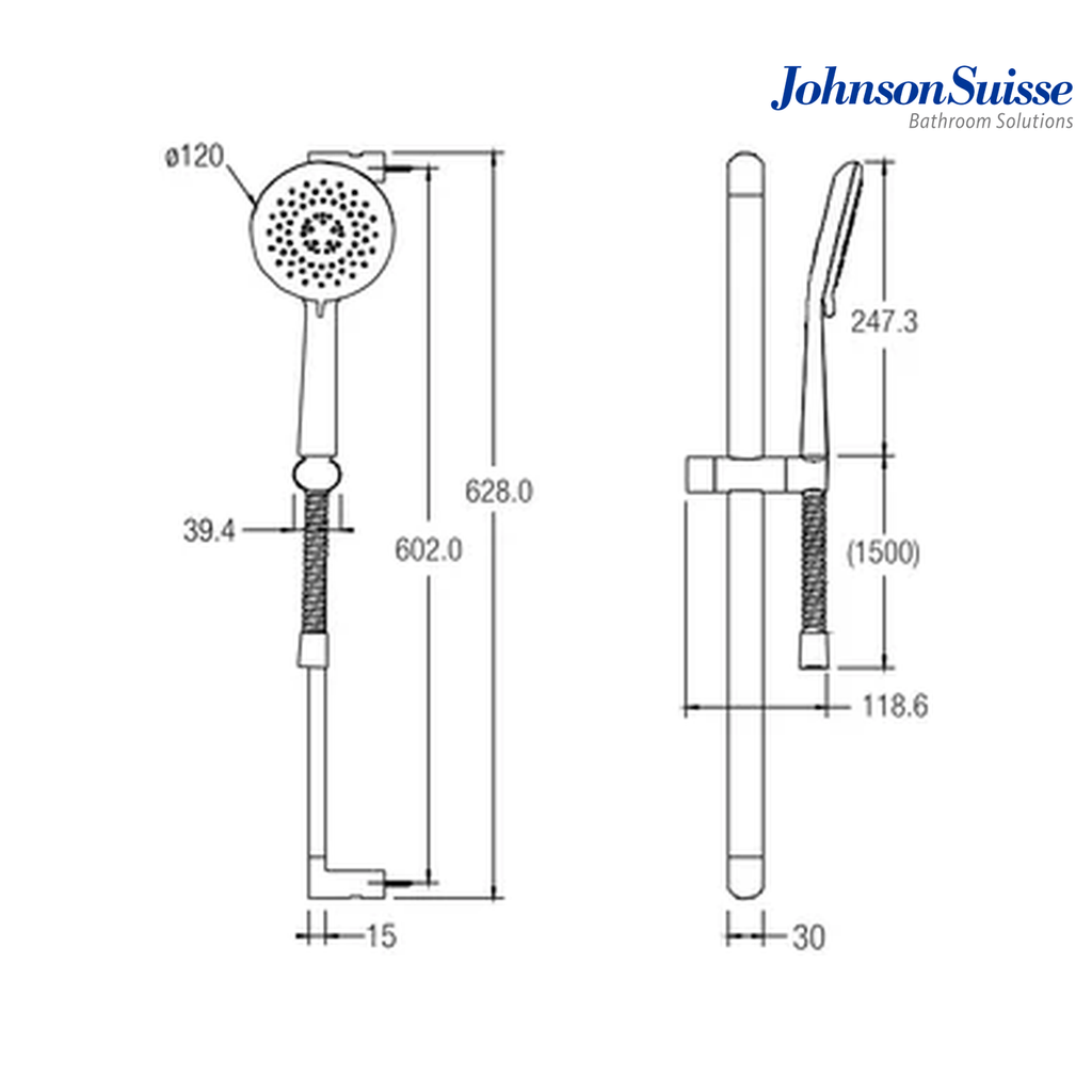 Johnson Suisse Bering WBFA301079CP 3-Function Hand Shower Kit with 604mm Slide Bar | Polished Chrome