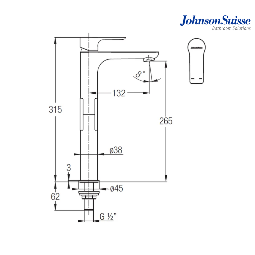 Johnson Suisse Trento Single Lever ½" Tall Basin Tap WBFA301351CP | Chrome