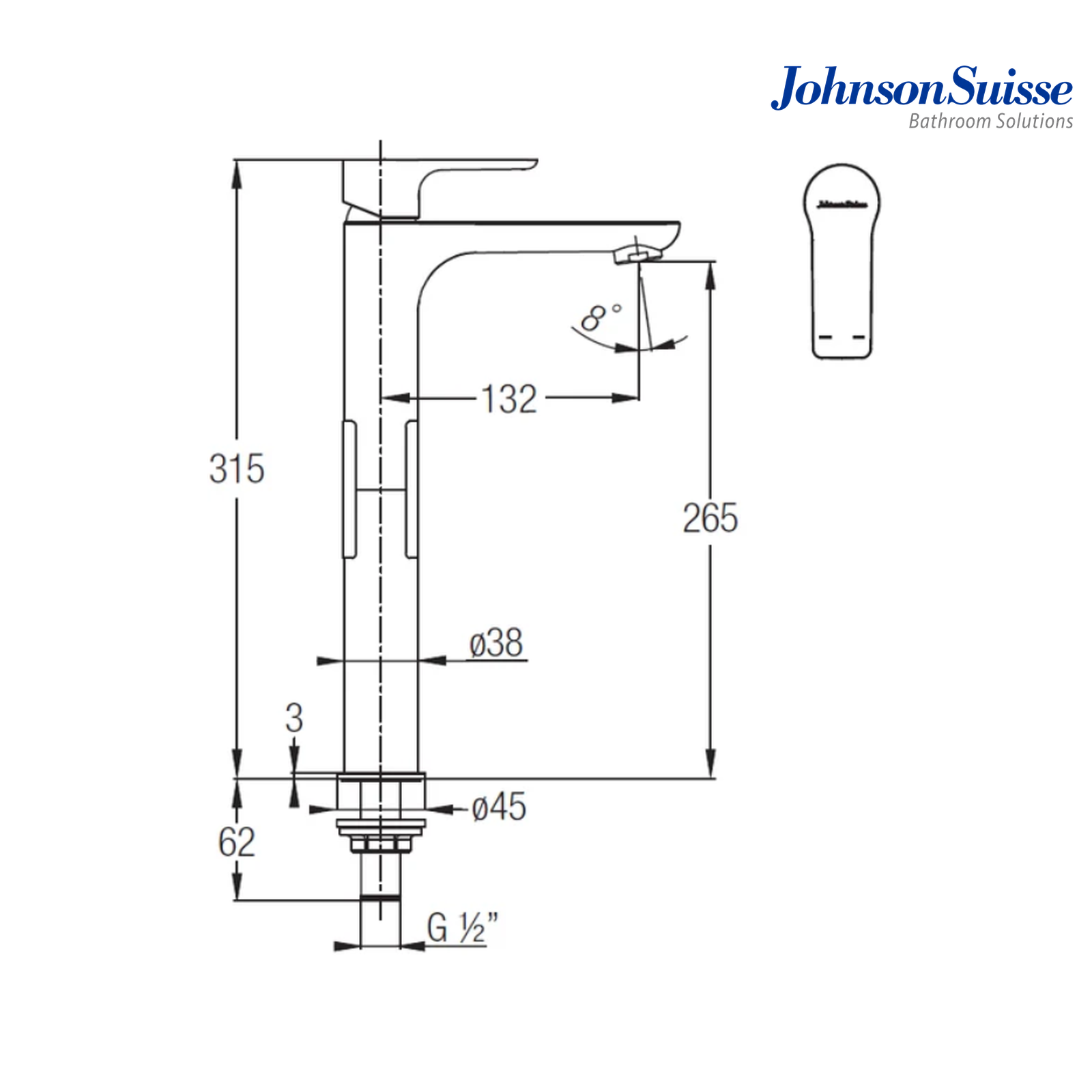 Johnson Suisse Trento Single Lever ½" Tall Basin Tap WBFA301351CP | Chrome
