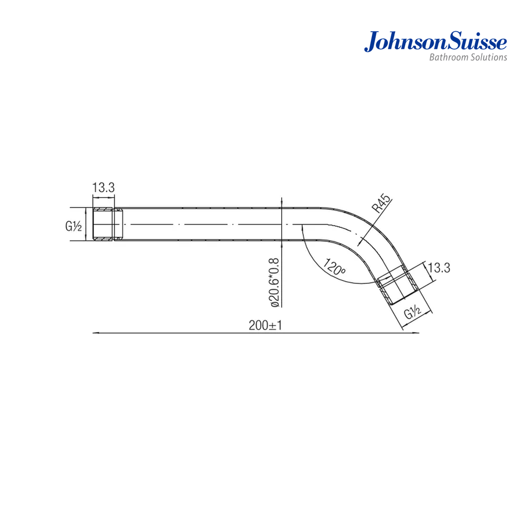 Johnson Suisse WBFA301186CP 200mm Shower Arm and Flange | Chrome