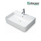 Docasa K404 605mm Ceramic Counter Top Wall Hung Basin | White Modern Wash Sink for Bathroom & Toilet