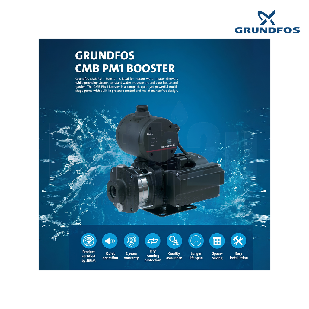 Grundfos CMB5-46 PM1 0.9kW Automatic Compact Multistage Home Water Pressure Booster Pump Set | Cast Iron & Stainless Steel