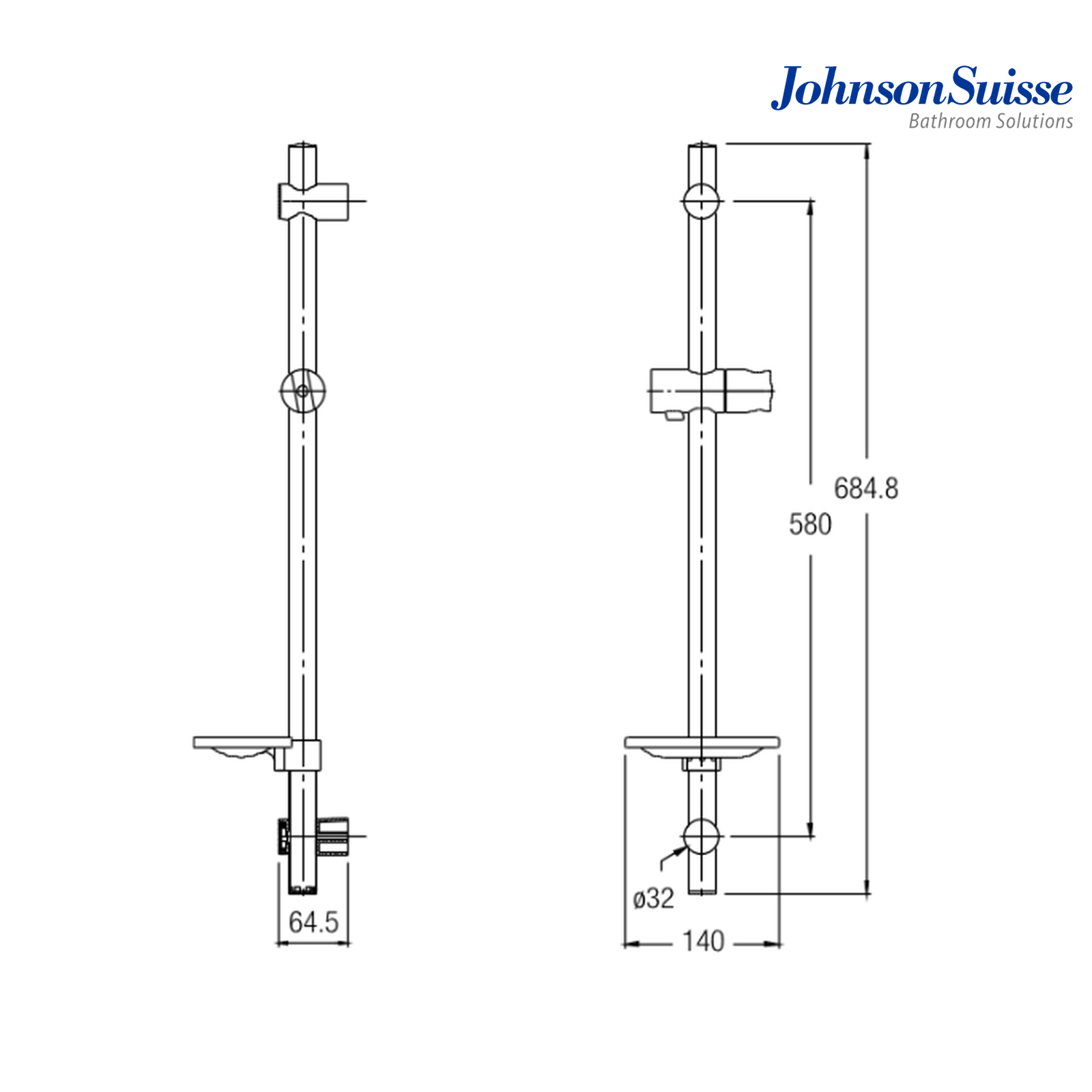 Johnson Suisse Sliding Bar with Soap Dish 600mm (Round) | Chrome
