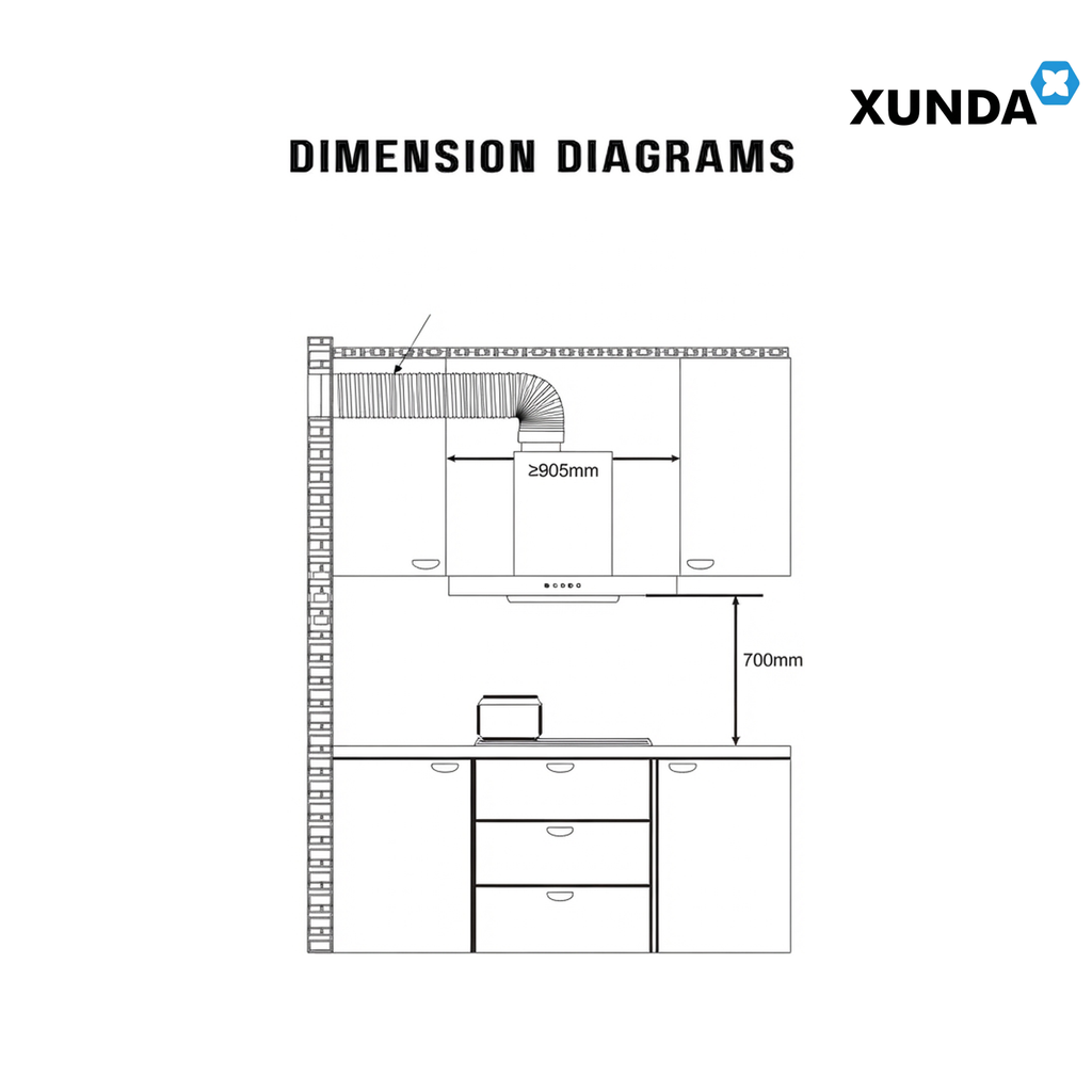 XUNDA CXW-238-WT2003 895mm Kitchen Cooker Hood and Hob | Full Black
