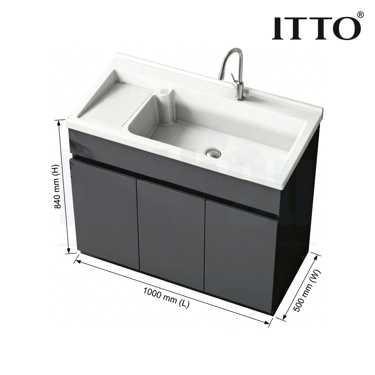 ITTO IT-3306-100 1000mm Laundry Basin with Cabinet | Gray SPC Material