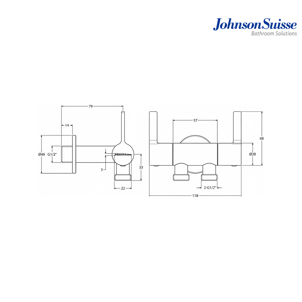 Johnson Suisse LIRA 1/2" 2-Way Angle Valve with Wall Flange | WBFA301675CP | Chrome