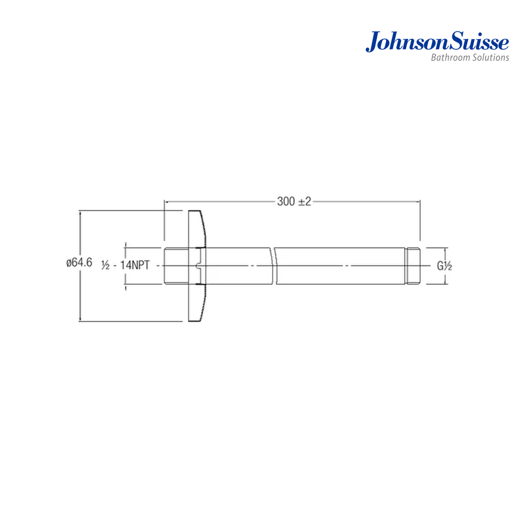 Johnson Suisse Brass Ceiling Shower Arm and Flange 300mm | Chrome
