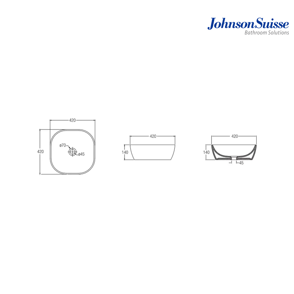Johnson Suisse Valencia WBVC950143WW 420mm Square Above Counter Basin | White