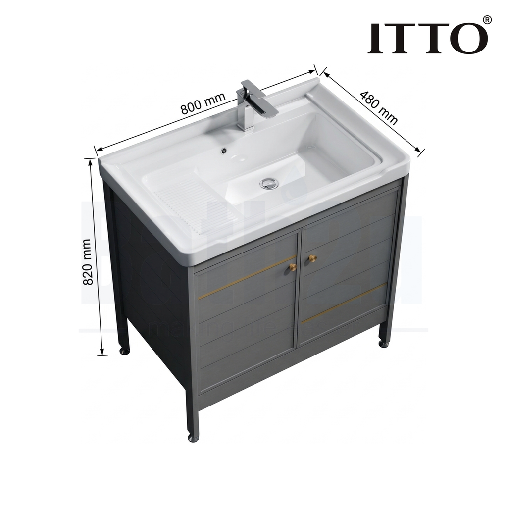 ITTO IT-F28X 800mm Laundry Basin with Cabinet | Gray