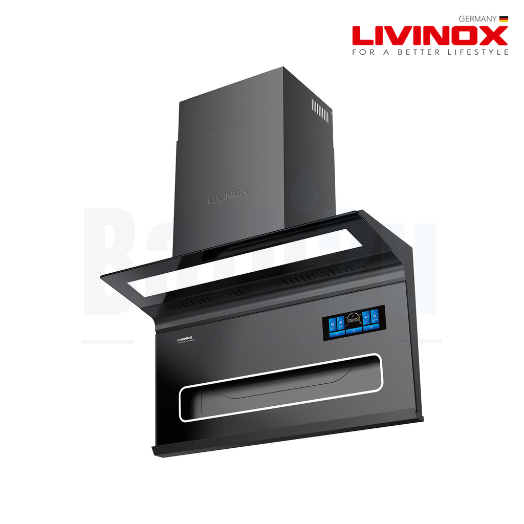 Livinox LCH-MICA XDC-90BL 90 cm L Shape Cooker Hood | Black Coated Stainless Steel & Tempered Glass Finishing