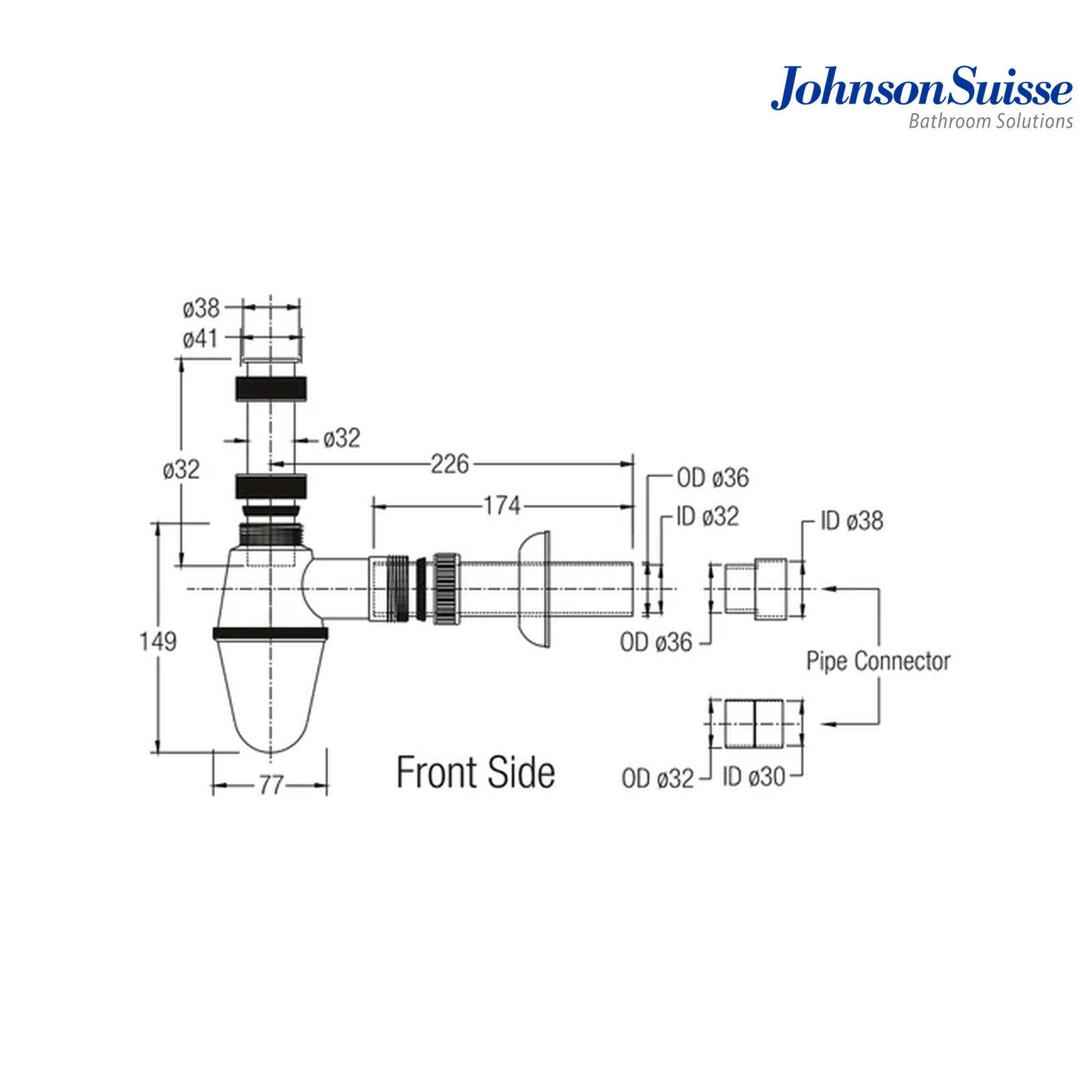 Johnson Suisse WBFT400082CP 226mm Bottle Trap | Chrome