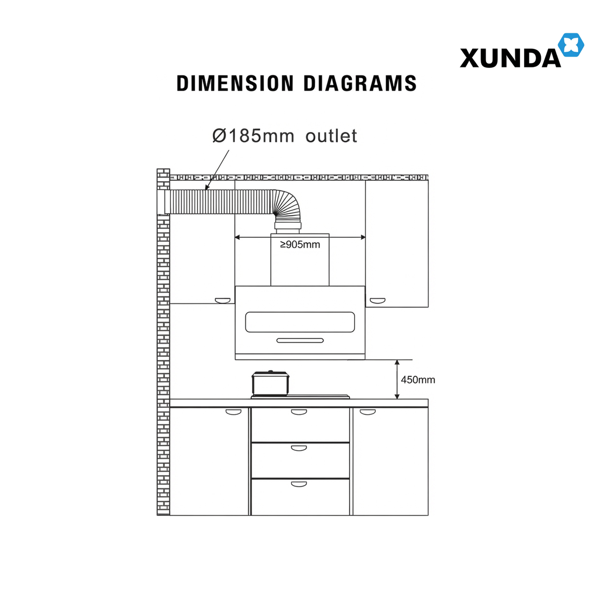 XUNDA CXW-238-SC2002 Slanted Kitchen Cooker Hood and Hob | Black
