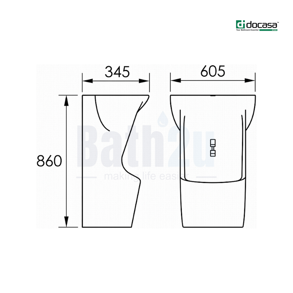 Docasa B700 605MM Floor-Mounted Floorstanding Wudu Basin | Premium Glossy White Ceramic