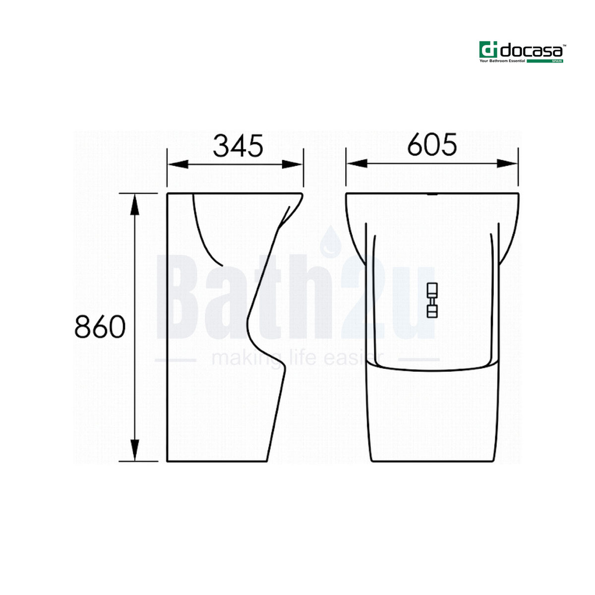 Docasa B700 605MM Floor-Mounted Floorstanding Wudu Basin | Premium Glossy White Ceramic