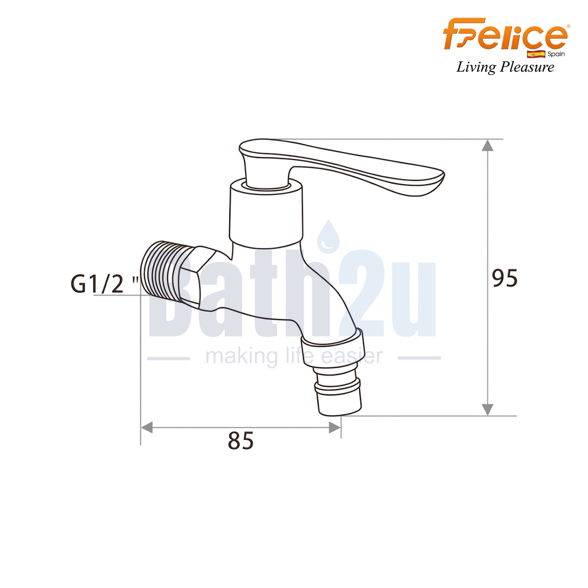Felice FLE-7105HBTGM Wall-Mounted Single Lever Hose Bib Tap | Gun Metal Finish