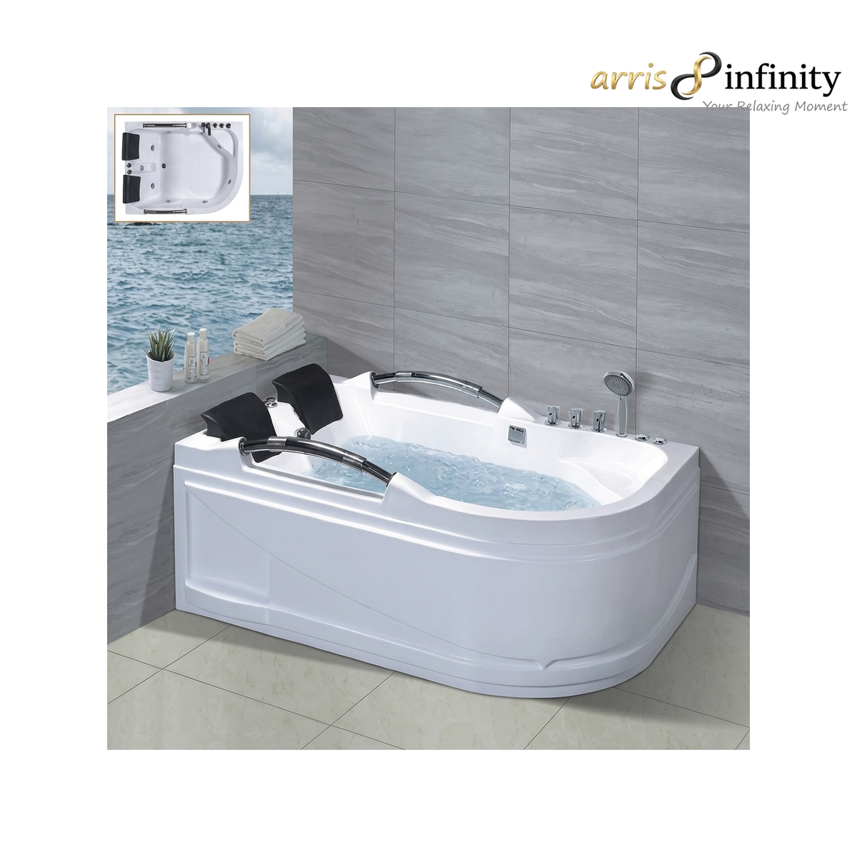 ARRIS INFINITY Catania 1800mm Rectangular Massage Bathtub Luxury Jacuzzi | White