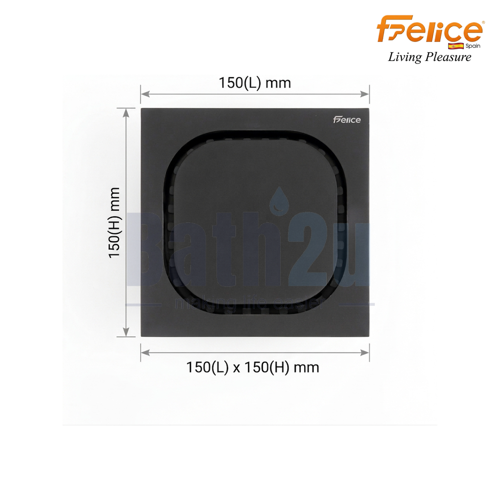 Felice FLE-325/B 150x150mm Floor Grating and Trap | Matte Black
