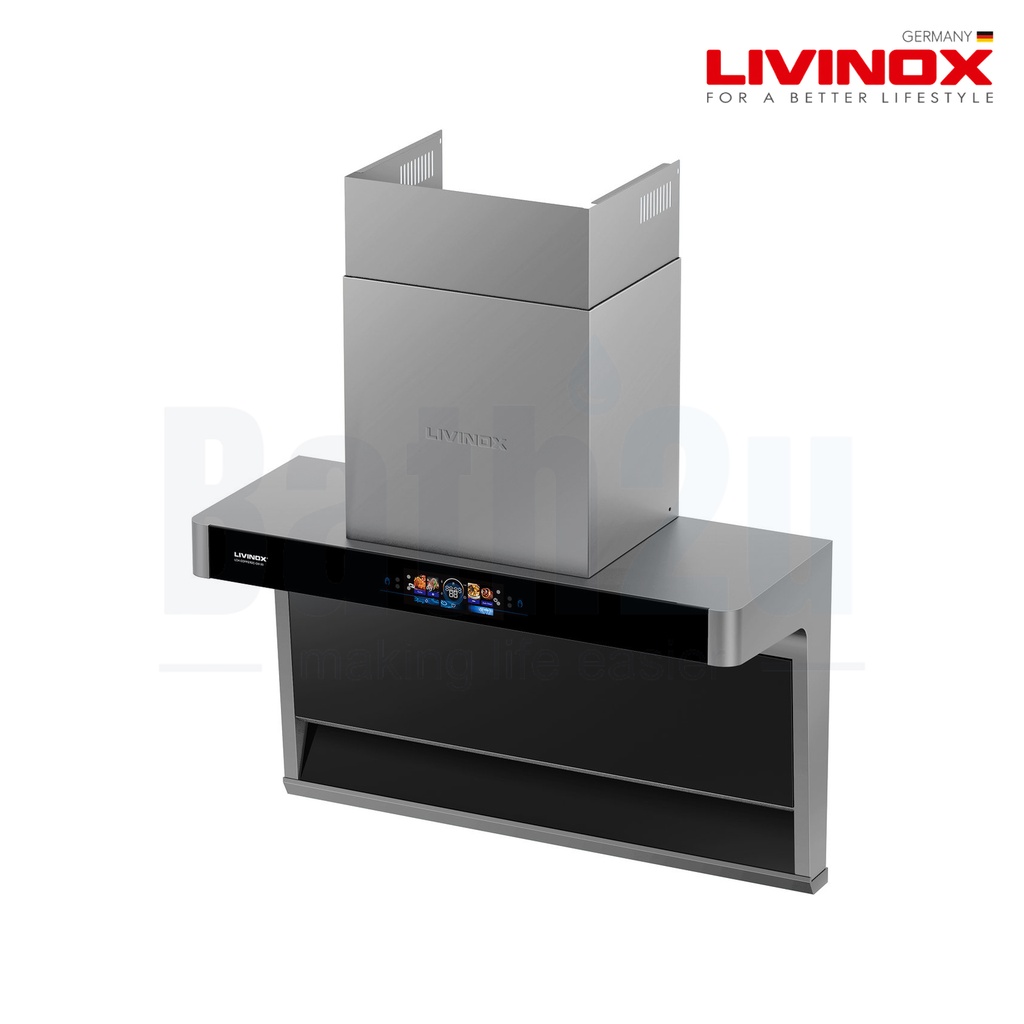 LIVINOX LCH-COPPERDC-GM-90 | 90Centimeter 2150 m³/h Touchless Smart Motion Sensor Cooker Hood | Gun Metal Coated Stainless Steel and Tempered Glass