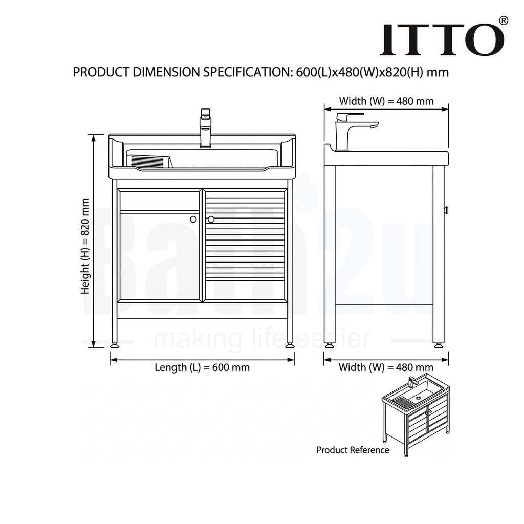 ITTO IT-F16X 600mm Laundry Basin with Aluminium Cabinet | Navy