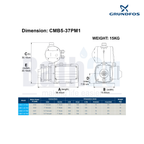 Grundfos CMB5-37 PM1 1.0HP 0.67kW Automatic PM1 Pressure Manager Multistage Home Water Pressure Booster Pump | Stainless Steel Key Components