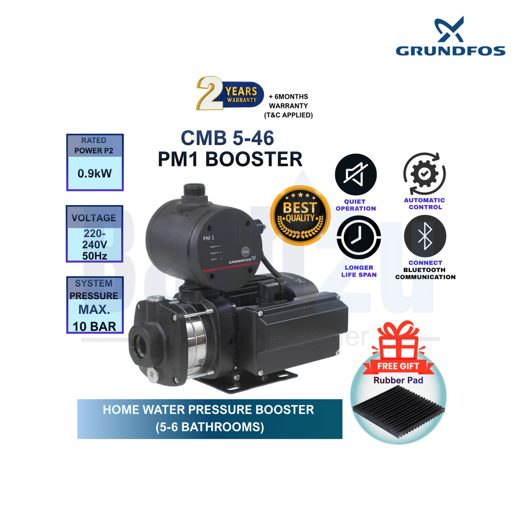 Grundfos CMB5-46 PM1 0.9kW Automatic Compact Multistage Home Water Pressure Booster Pump Set | Cast Iron & Stainless Steel
