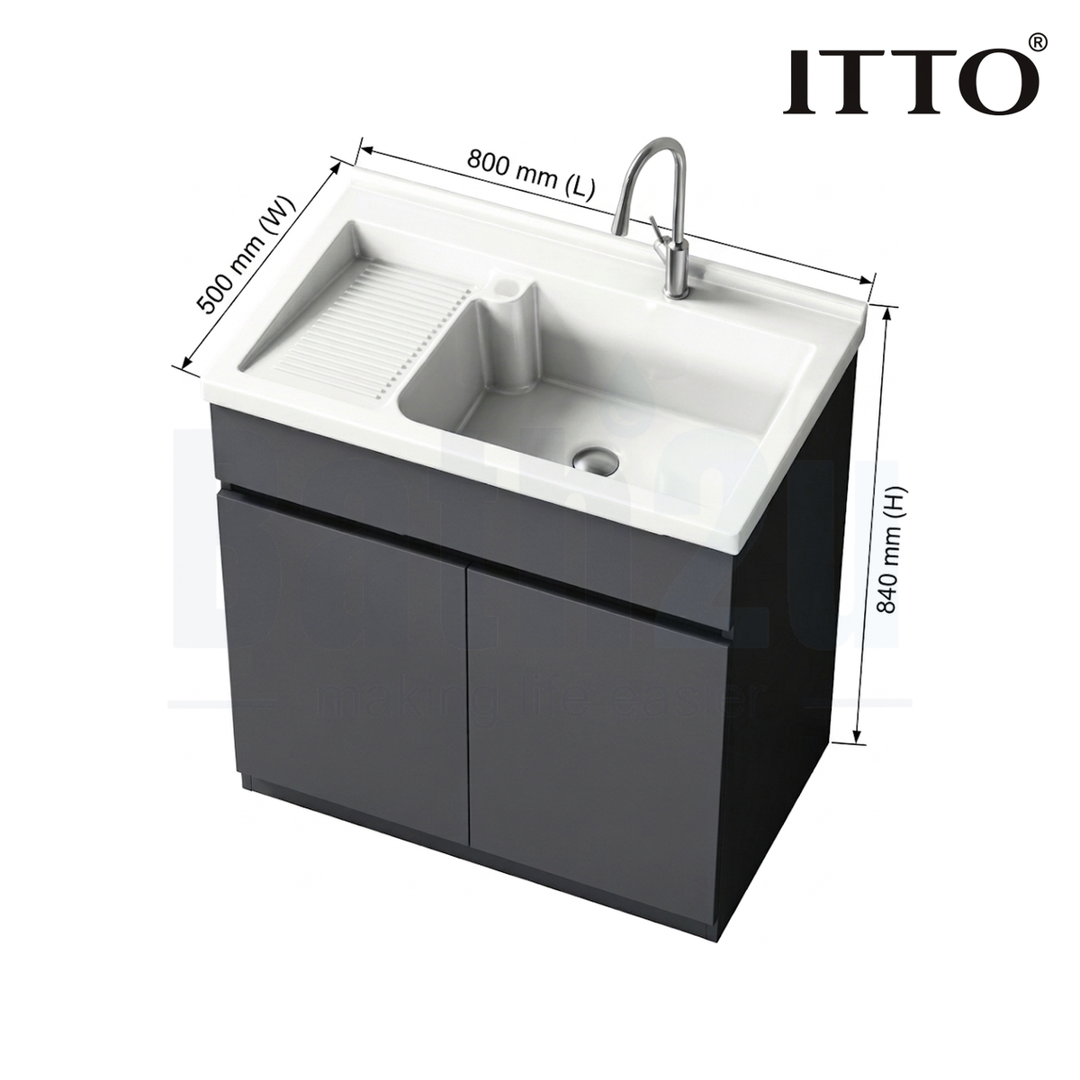 ITTO IT-3306-80 800mm Laundry Basin with Cabinet | Gray SPC Material