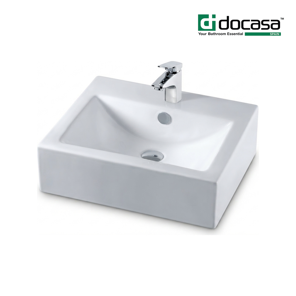 Docasa 283 515mm Ceramic Counter Top Basin | White Modern Wash Sink for Bathroom & Toilet