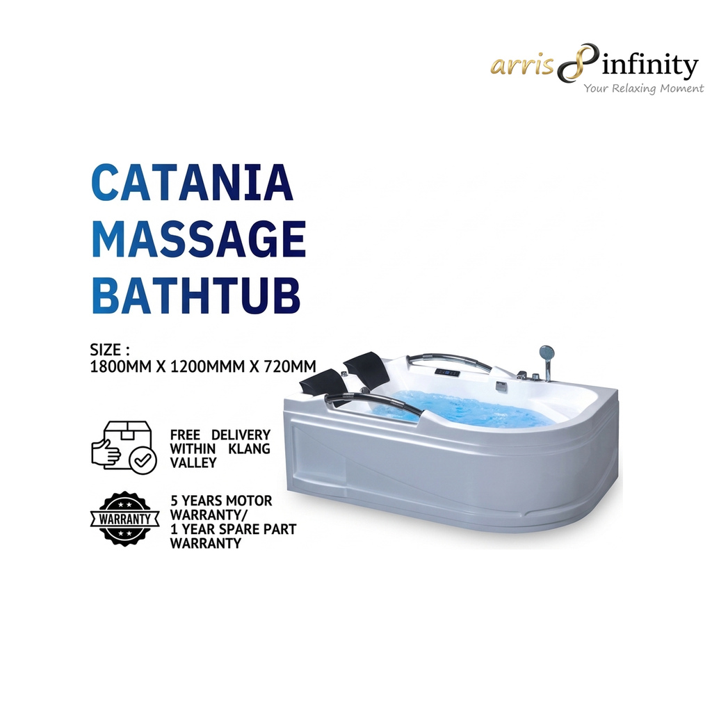 ARRIS INFINITY Catania 1800mm Rectangular Massage Bathtub Luxury Jacuzzi | White