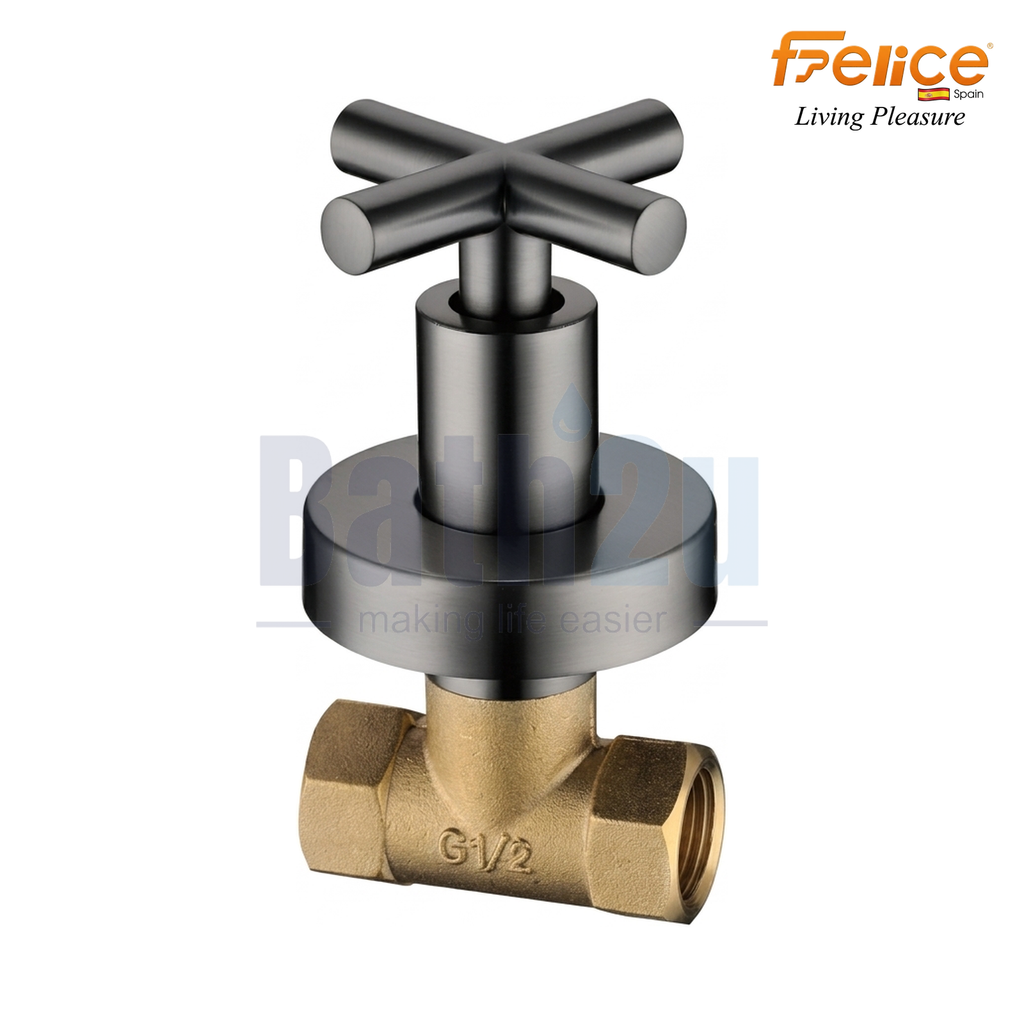 Felice FLE-809GM 1/2-Inch Concealed Wall-Mounted Stop Cock Angle Valve | Brass Gun Metal